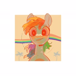 Size: 2048x2048 | Tagged: safe, artist:poneko-chan, derpibooru import, rainbow dash, pegasus, pony, g4, bust, female, looking at you, mare, palm tree, rainbow, smiling, solo, tree