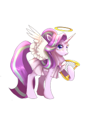 Size: 2000x2827 | Tagged: safe, artist:不可食用骨, derpibooru import, starlight glimmer, angel, pony, g4, clothes, cosplay, costume, female, halo, mare, simple background, solo, transparent background