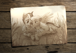 Size: 1280x897 | Tagged: safe, artist:lynxwolf, derpibooru import, applejack, rainbow dash, pony, g4, appledash, female, lesbian, older, older applejack, older rainbow dash, shipping