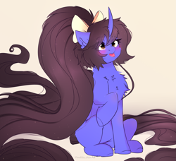 Size: 3555x3244 | Tagged: safe, artist:2pandita, derpibooru import, oc, oc only, pony, unicorn, :p, bow, chest fluff, curved horn, ear fluff, ears, female, hair bow, horn, mare, sitting, solo, tongue, tongue out