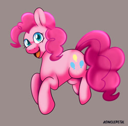 Size: 903x885 | Tagged: safe, artist:asinglepetal, derpibooru import, pinkie pie, earth pony, pony, g4, female, gray background, happy, simple background, solo