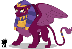 Size: 4000x2729 | Tagged: safe, artist:heilos, artist:orin331, derpibooru import, somnambula, bat pony, pony, sphinx, g4, concave belly, countershading, jewelry, leonine tail, partially open wings, redesign, regalia, silhouette, simple background, size difference, slender, tail, the sphinx, thin, transparent background, wings