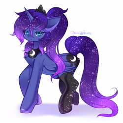 Size: 3000x3000 | Tagged: safe, artist:monstrum, derpibooru import, princess luna, alicorn, pony, g4, clothes, cute, looking at you, simple background, solo, stockings, thigh highs, white background