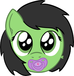 Size: 1238x1282 | Tagged: safe, artist:cleverround, derpibooru import, oc, oc only, oc:anon filly, earth pony, pony, bust, cute, female, filly, foal, looking at you, pacifier, simple background, solo, transparent background, twilight sparkle's cutie mark