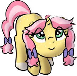 Size: 694x685 | Tagged: safe, artist:craftycirclepony, derpibooru import, oc, oc only, oc:crafty circles, unicorn, bow, butt freckles, coat markings, cute, face down ass up, female, filly, foal, freckles, hair bow, leaning, looking at you, looking up, looking up at you, simple background, socks (coat marking), solo, transparent background