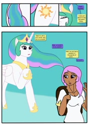Size: 564x789 | Tagged: safe, artist:sephirothwolf, derpibooru import, princess celestia, alicorn, human, pony, g4, anthro to pony, backpack, female, human to pony, humanized, mare, pony to human, species swap, transformation, transformation sequence, twinning, vacation