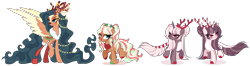 Size: 6360x1682 | Tagged: safe, artist:gihhbloonde, derpibooru import, oc, oc only, deer, deer pony, earth pony, hybrid, original species, pony, g4, antlers, bipedal, blaze (coat marking), christmas, christmas lights, closed mouth, clothes, coat markings, colored hooves, colored wings, colored wingtips, cyan eyes, ethereal mane, ethereal tail, facial markings, female, freckles, grin, group, holiday, holly, hybrid oc, large wings, leg fluff, leonine tail, lidded eyes, lightly watermarked, long mane, long tail, mare, mismatched hooves, open mouth, open smile, pale belly, pigtails, quartet, raised hoof, raised leg, red eyes, scarf, siblings, simple background, sisters, smiling, socks, spread wings, striped antlers, striped tail, tail, tall, teal eyes, transparent background, twins, unnamed oc, watermark, wings