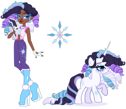 Size: 3850x3327 | Tagged: safe, artist:gihhbloonde, derpibooru import, rarity, human, pony, equestria girls, g4, bare midriff, blue eyes, book, boots, braid, clothes, crossover fusion, dark skin, eyeshadow, female, fingerless gloves, fusion, glacier (unicorn academy), glasses, gloves, high heel boots, horn, layla fletcher, lidded eyes, lightly watermarked, long horn, makeup, mare, pants, raised hoof, raised leg, rearing, ringlets, shoes, simple background, standing, transparent background, unicorn academy, vest, watermark