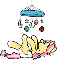 Size: 920x974 | Tagged: safe, artist:cleverround, derpibooru import, oc, oc only, oc:crafty circles, pony, unicorn, bow, butt freckles, coat markings, cute, diaper, diaper fetish, female, fetish, filly, foal, freckles, hair bow, lying down, mobile, moon, non-baby in diaper, on back, open mouth, planet, playing, raised leg, simple background, smiling, socks (coat marking), solo, stars, transparent background