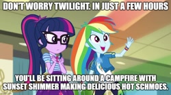 Size: 888x499 | Tagged: safe, derpibooru import, edit, edited screencap, screencap, rainbow dash, sci-twi, twilight sparkle, human, better together, equestria girls, g4, overpowered (equestria girls), caption, female, image macro, implied lesbian, implied shipping, implied sunset shimmer, meme, text, toy story 2