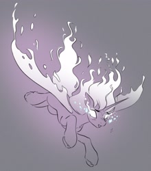 Size: 3470x3950 | Tagged: safe, artist:opalacorn, derpibooru import, oc, oc only, pony, unicorn, blank eyes, crying, falling, fiery wings, glowing, glowing eyes, grope, mane of fire, partial color, solo, wings