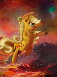 Size: 2160x2900 | Tagged: safe, ai content, artist:blankedsoul, derpibooru import, machine learning assisted, applejack, earth pony, pony, g4, bipedal, epic, female, mare, solo