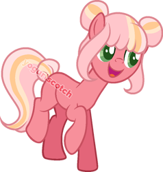 Size: 600x629 | Tagged: safe, artist:yogurtscotch, derpibooru import, oc, oc only, oc:peach fizz, earth pony, pony, base used, offspring, open mouth, open smile, parent:big macintosh, parent:cheerilee, parents:cheerimac, simple background, smiling, solo, transparent background, watermark