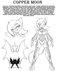 Size: 1378x1730 | Tagged: safe, artist:tinker-tock, derpibooru import, oc, oc only, oc:copper moon, anthro, action pose, bodysuit, clothes, grin, mind control, monochrome, redesign, sketch, smiling, smirk, solo