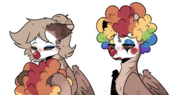 Size: 1740x947 | Tagged: safe, artist:aff3ct10n, derpibooru import, oc, oc only, oc:amoo, pegasus, pony, zebra, clown, clown makeup, clown nose, clown wig, ear piercing, earring, female, jewelry, mare, meme, pegasus oc, piercing, pony oc, red nose, simple background, solo, white background, wig, wings, zebra oc