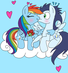 Size: 720x775 | Tagged: safe, artist:dasher666, artist:soarindash4ever, derpibooru import, edit, rainbow dash, soarin', pegasus, pony, g4, female, kiss on the lips, kissing, male, mare, shipping, soarindash, stallion, straight