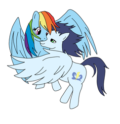 Size: 720x741 | Tagged: safe, artist:dasher666, artist:ponytartstudio, derpibooru import, edit, rainbow dash, soarin', pegasus, pony, g4, female, male, mare, shipping, simple background, soarindash, stallion, straight, white background