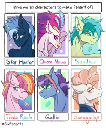 Size: 966x1166 | Tagged: safe, artist:nocti-draws, derpibooru import, atticus, queen novo, sandbar, star hunter, svengallop, toola roola, crystal pony, earth pony, hippogriff, pegasus, pony, g4, my little pony: the movie, clothes, female, filly, foal, male, six fanarts, stallion