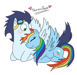 Size: 739x720 | Tagged: safe, artist:dasher666, artist:metaknightxmark, derpibooru import, edit, rainbow dash, soarin', pegasus, pony, g4, female, lying down, male, mare, ponyloaf, prone, shipping, soarindash, stallion, straight