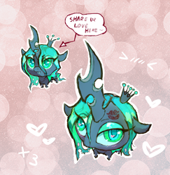 Size: 3100x3192 | Tagged: safe, artist:buciarekk, artist:kekekekekekekk_, derpibooru import, queen chrysalis, alicorn, changeling, g4, big head, blushing, chibi, cute, cutealis