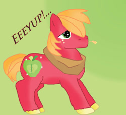 Size: 749x682 | Tagged: safe, artist:hannahmozcoolchic, derpibooru import, big macintosh, earth pony, g4, eeyup, exclamation point, eyup, gradient background, green background, hay, question mark, sad, simple background, solo, teary eyes