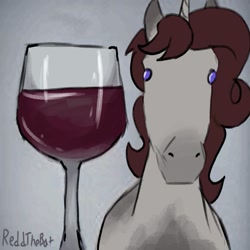 Size: 919x919 | Tagged: safe, artist:reddthebat, derpibooru import, oc, oc:violina (reddthebat), pony, unicorn, alcohol, female, glass, hoers, looking at you, mare, signature, solo, wine, wine glass