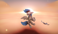 Size: 5729x3388 | Tagged: safe, artist:deafjaeger, derpibooru import, oc, oc only, oc:gabriel, hybrid, pegasus, pony, absurd resolution, cloud, ear fluff, ears, fangs, female, flying, mare, sky, spread wings, sun, sunflare, tail, wings