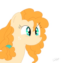 Size: 1024x1024 | Tagged: safe, artist:milkyloquat, derpibooru import, pear butter, earth pony, pony, g4, female, freckles, mare, simple background, solo, white background