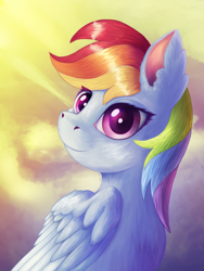 Size: 1512x2016 | Tagged: safe, artist:blankedsoul, derpibooru import, rainbow dash, pegasus, g4, beautiful, heaven, sky, smiling, solo