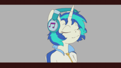 Size: 1920x1080 | Tagged: safe, artist:mateuslaureano, derpibooru import, dj pon-3, vinyl scratch, anthro, unicorn, animated, bust, clothes, eyes closed, female, gif, gray background, headbob, headphones, horn, loop, mare, missing accessory, no glasses, simple background, smiling, two toned mane, unicorn horn