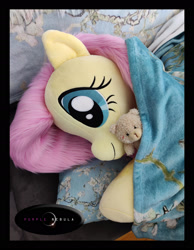 Size: 1280x1652 | Tagged: safe, artist:purplenebulastudios, derpibooru import, fluttershy, pegasus, pony, cute, irl, photo, plushie, shyabetes, smiling, solo, teddy bear