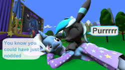 Size: 1920x1080 | Tagged: safe, artist:ask-the-luna-knight, derpibooru import, trixie, g4, 3d, pokémon, source filmmaker, text, umbreon