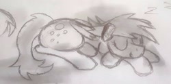 Size: 2194x1085 | Tagged: safe, artist:dhm, derpibooru import, derpy hooves, g4, monochrome, sketch, sleeping, solo, traditional art