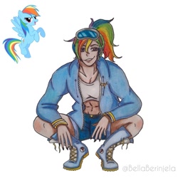 Size: 1024x1024 | Tagged: safe, artist:bellaberinjela, derpibooru import, rainbow dash, human, g4, humanized, simple background, solo, white background