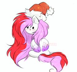 Size: 1393x1303 | Tagged: safe, artist:krissstudios, derpibooru import, oc, oc only, pegasus, pony, chibi, christmas, colored wings, female, hat, holiday, mare, santa hat, simple background, solo, two toned wings, white background, wings