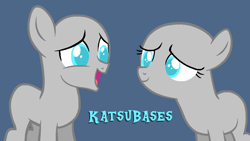 Size: 1068x603 | Tagged: safe, artist:katsubases, derpibooru import, oc, oc only, earth pony, pony, g4, bald, base, blue background, closed mouth, colored pupils, colt, duo, duo male and female, female, filly, foal, male, open mouth, open smile, simple background, smiling