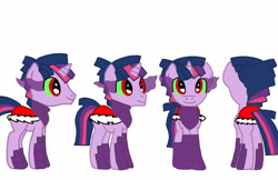 Size: 838x542 | Tagged: safe, artist:darkduskshine, derpibooru import, dark shine, dusk shine, midnight sparkle, twilight sparkle, pony, unicorn, armor, bevor, boots, clothes, corrupted dusk shine, dark dusk shine, dark magic, dusk is anakin, evil dusk, eye mist, green sclera, king dusk, king dusk shine, magic, red iris, robe, rule 63, shoes, simple background, solo, sombra eyes, sombra's robe, tyrant shine, umbra's robe, unicorn dusk shine, white background