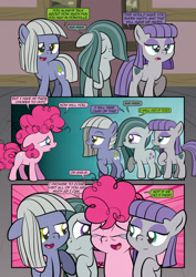 Size: 1920x2715 | Tagged: safe, artist:alexdti, derpibooru import, limestone pie, marble pie, maud pie, pinkie pie, earth pony, pony, comic:how we met, comic, crying, female, filly, filly pinkie pie, foal, group hug, hug, tears of joy, younger