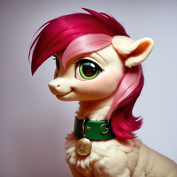 Size: 2048x2048 | Tagged: safe, ai content, derpibooru import, generator:purplesmart.ai, generator:stable diffusion, machine learning generated, roseluck, pony, 3d, bust, chest fluff, collar, cute, fluffy, pet tag, pony pet, portrait, prompter:doom9454, rosepet