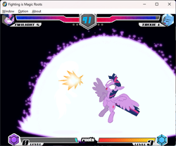 Size: 642x532 | Tagged: safe, artist:fimroots, derpibooru import, trixie, twilight sparkle, twilight sparkle (alicorn), alicorn, unicorn, fighting is magic, g4, game screencap, magic