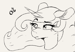 Size: 806x567 | Tagged: source needed, useless source url, safe, artist:2fat2fly, ponerpics import, princess celestia, alicorn, pony, bust, ear fluff, ears, female, horn, mare, monochrome, portrait, raised eyebrow, solo