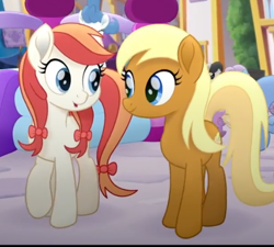 Size: 544x490 | Tagged: safe, derpibooru import, screencap, apple cobbler, dawn sunrays, earth pony, pony, g4, my little pony: the movie, apple family member, background pony, cropped