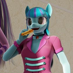 Size: 1620x1620 | Tagged: safe, artist:stellarator, derpibooru import, sonata dusk, anthro, unguligrade anthro, comic:we will be adored, comic:we will be adored part 6, g4, 3d, blender, blender cycles, cycles render, food, not sfm, sandwich