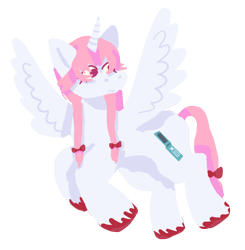 Size: 1276x1302 | Tagged: safe, artist:clandestine, derpibooru import, alicorn, pony, bow, future diary, hair bow, horn, mirai nikki, ponified, simple background, solo, species swap, spread wings, transparent background, wings, yuno gasai