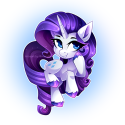 Size: 945x945 | Tagged: safe, artist:buvanybu, derpibooru import, rarity, pony, unicorn, chibi, female, gradient background, grin, mare, outline, smiling, solo, unshorn fetlocks, white outline