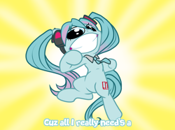 Size: 1300x968 | Tagged: safe, artist:yokokinawa, derpibooru import, edit, earth pony, pony, anime, hatsune miku, kotobukiya, kotobukiya hatsune miku pony, ponified, smile hd, species swap, vocaloid