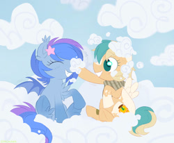 Size: 984x812 | Tagged: safe, derpibooru import, oc, bat pony, pegasus, cloud, commission, funny, kids, pegasus oc, ych result