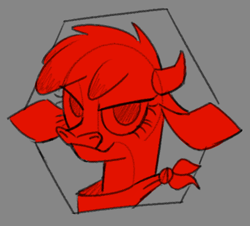 Size: 590x534 | Tagged: safe, artist:nonameorous, derpibooru import, arizona cow, cow, them's fightin' herds, bandana, community related, gray background, hexagon, horns, looking at you, simple background, smiling, solo