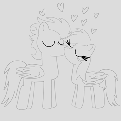 Size: 1400x1400 | Tagged: safe, artist:mrsdashskies, derpibooru import, rainbow dash, soarin', pegasus, pony, g4, eyes closed, female, kiss on the lips, kissing, male, mare, shipping, sketch, soarindash, stallion, straight