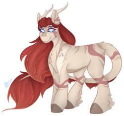 Size: 1591x1491 | Tagged: safe, artist:trashpanda czar, derpibooru import, oc, oc only, oc:artemis mane, hybrid, antlers, cheek fluff, chest fluff, female, flowing mane, hybrid oc, leg fluff, long hair, long tail, mare, prehensile tail, simple background, solo, tail, transparent background